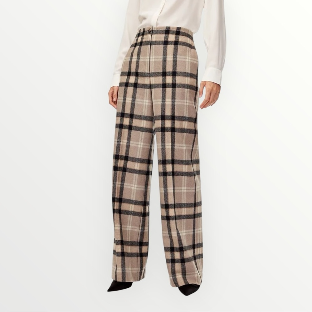 Wilfred Madelon Wool/Cashmere Blend Plaid High Rise Wide Leg Pants Size 10